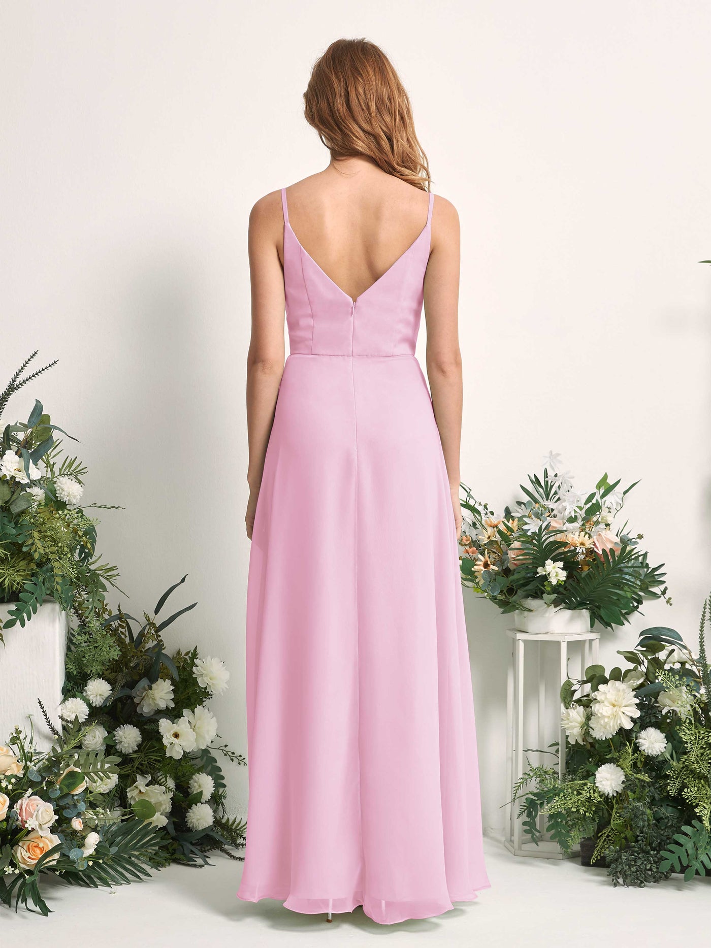 Bridesmaid Dress A-line Chiffon Spaghetti-straps Full Length Sleeveless Wedding Party Dress - Candy Pink (81227239)#color_candy-pink