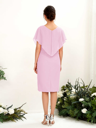 Carlyna Vanessa Sheath Candy Pink Bridesmaid Dress Knee-Length Cap Sleeve V-Neck Dress Back View #color_candy-pink
