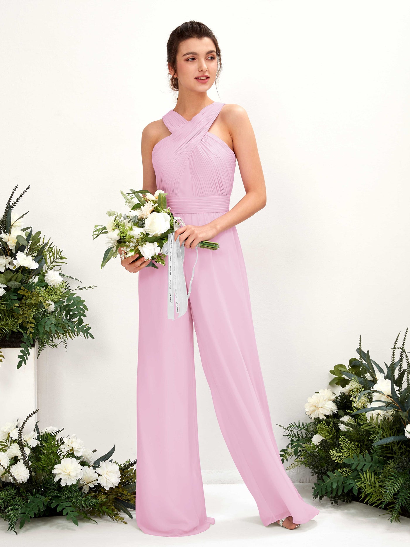 Candy Pink Bridesmaid Dresses Bridesmaid Dress Chiffon V-neck Full Length Sleeveless Wedding Party Dress (81220739)#color_candy-pink
