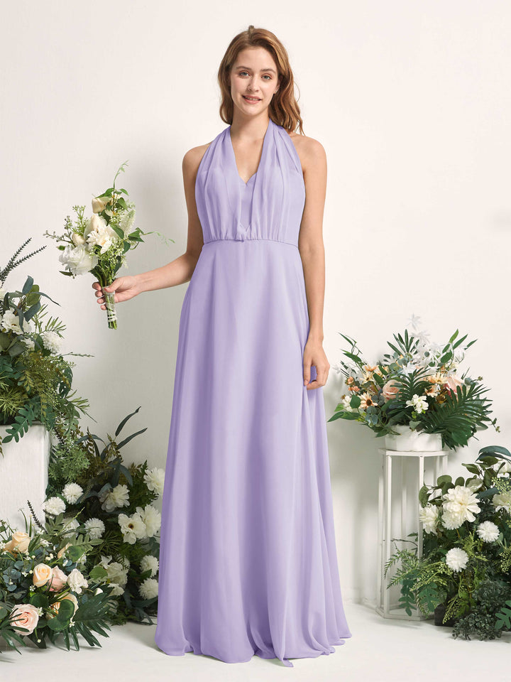 Lilac Bridesmaid Dresses Bridesmaid Dress A-line Chiffon Halter Full Length Short Sleeves Wedding Party Dress (81226314)