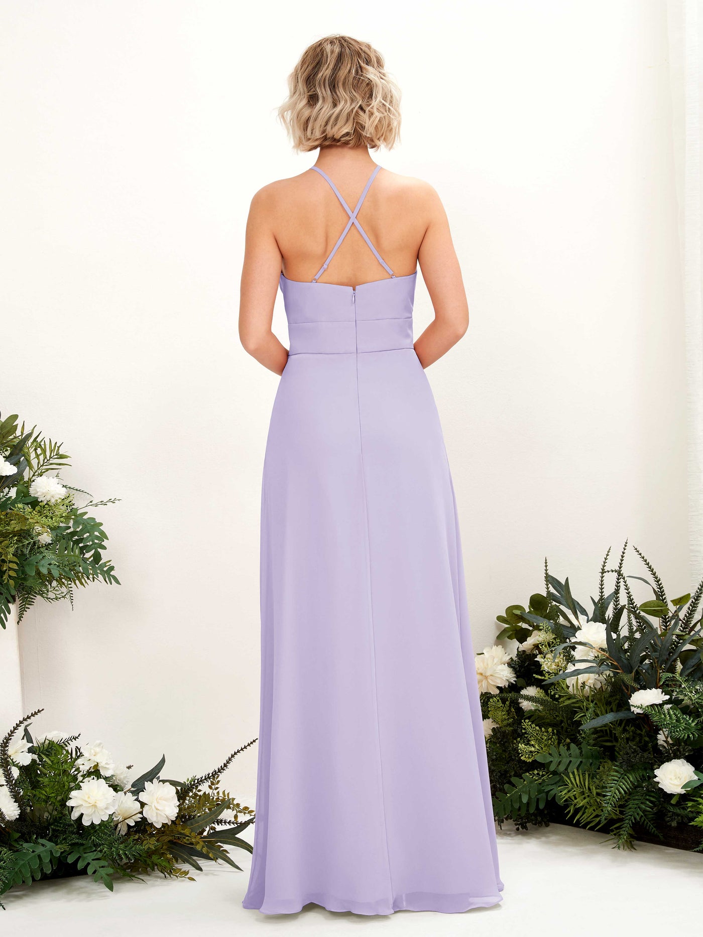 Lilac Bridesmaid Dresses Bridesmaid Dress A-line Chiffon Halter Full Length Sleeveless Wedding Party Dress (81225214)#color_lilac