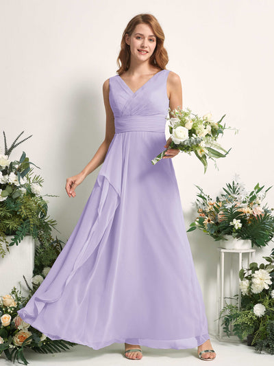 Carlyna Mollie A-Line Lilac Bridesmaid Dress Maxi Sleeveless V-Neck Dress Front View #color_lilac
