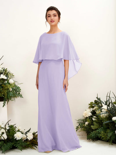 Carlyna Savin Sheath Lilac Bridesmaid Dress Maxi Cap Sleeve Boat Neck Dress Front View #color_lilac
