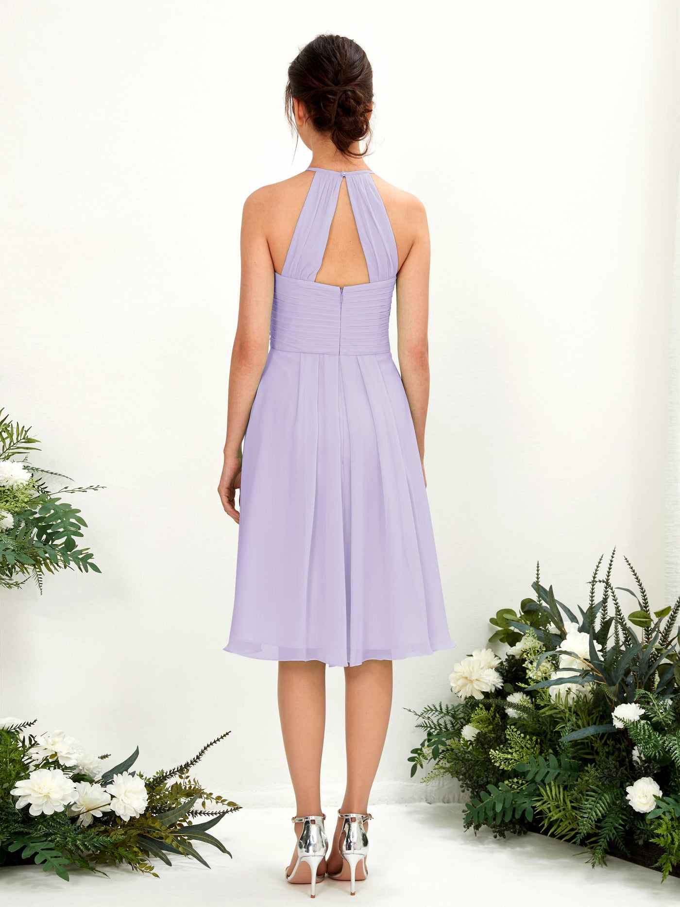 Lilac Bridesmaid Dresses Bridesmaid Dress A-line Chiffon Halter Knee Length Sleeveless Wedding Party Dress (81220414)#color_lilac