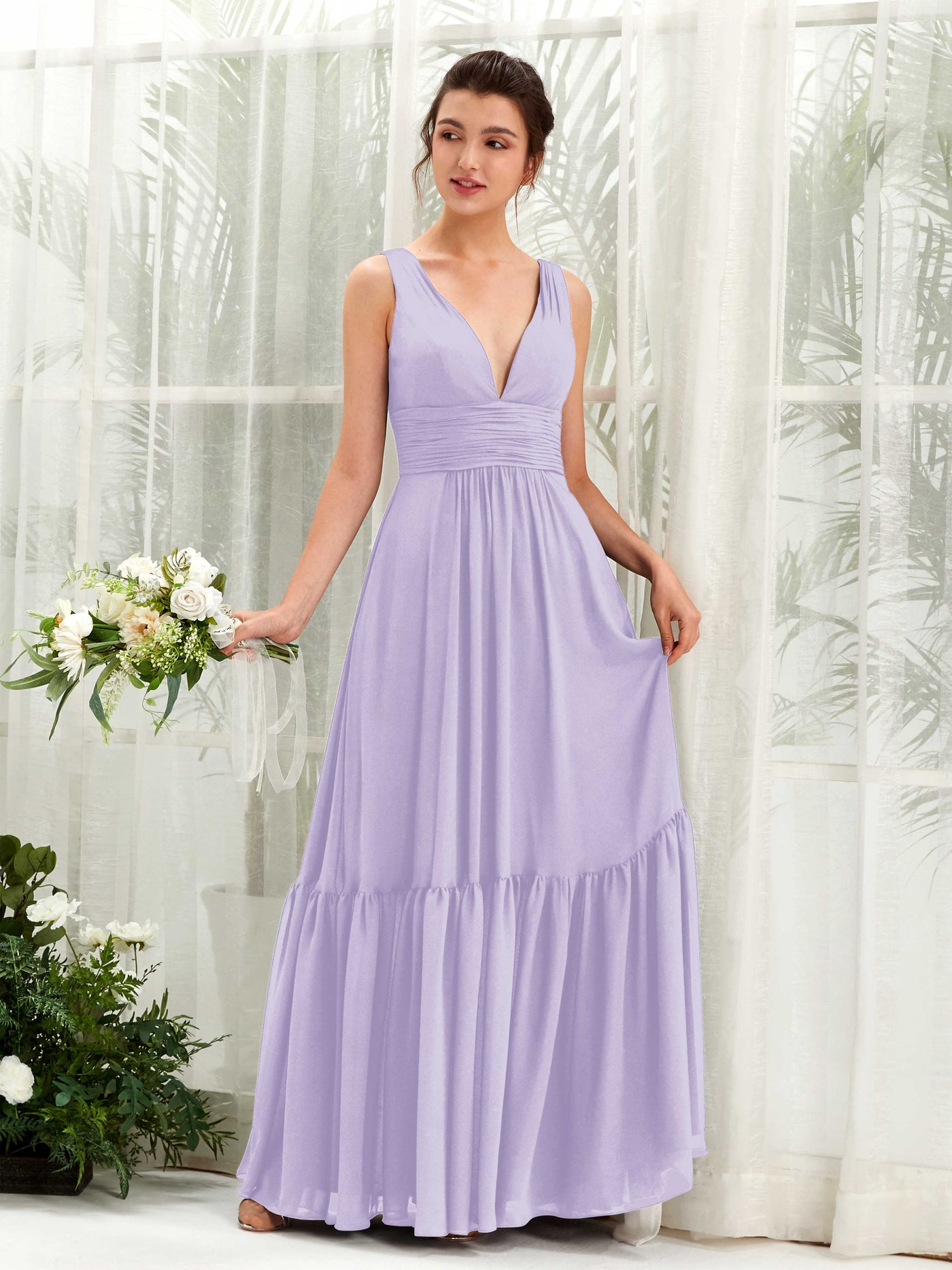 Lilac Bridesmaid Dresses Bridesmaid Dress A-line Chiffon Straps Full Length Sleeveless Wedding Party Dress (80223714)#color_lilac