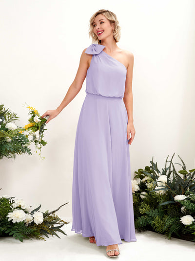 Carlyna Laurel A-Line Lilac Bridesmaid Dress Maxi Sleeveless One Shoulder Dress Front View #color_lilac