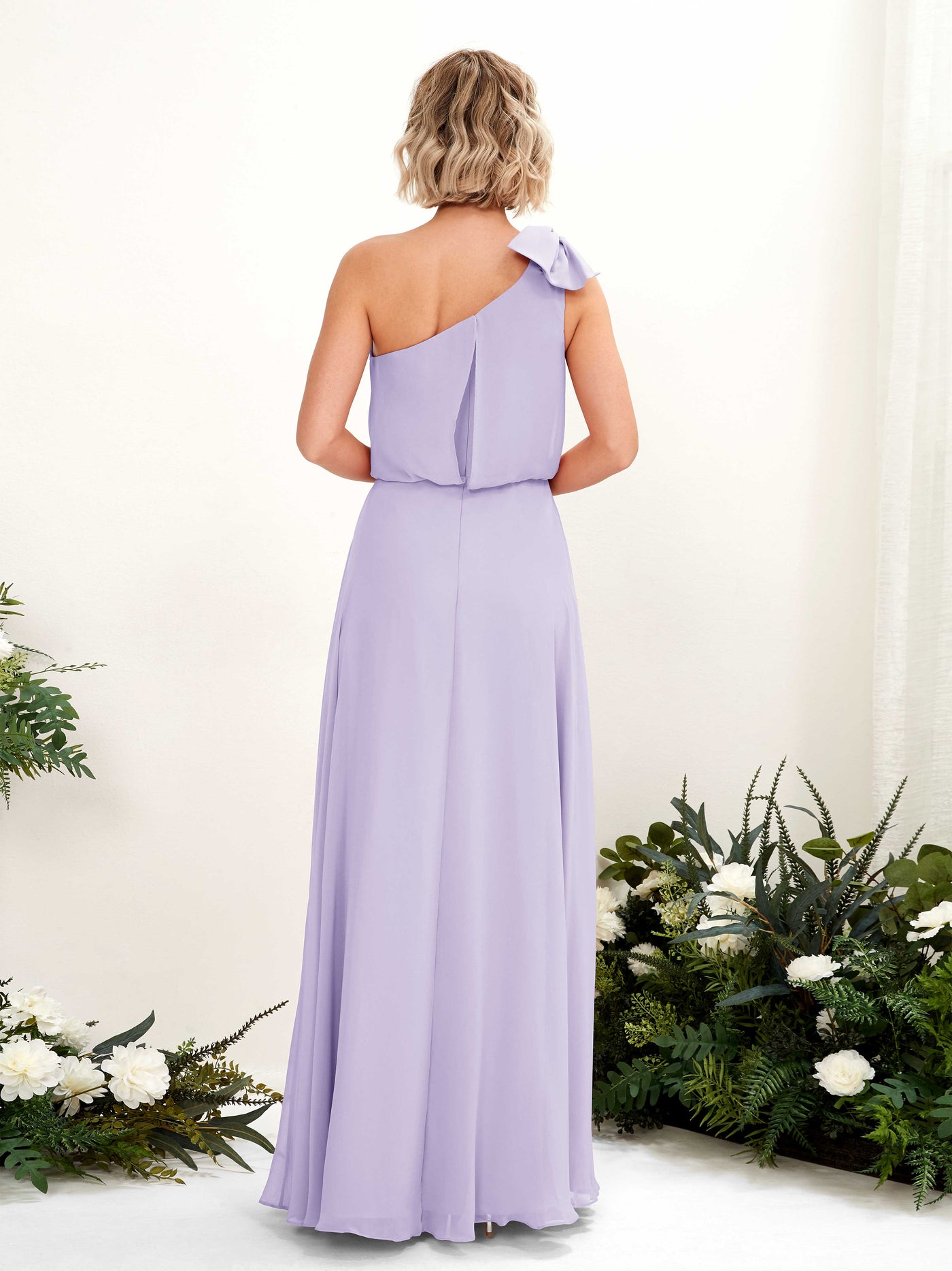 Lilac Bridesmaid Dresses Bridesmaid Dress A-line Chiffon One Shoulder Full Length Sleeveless Wedding Party Dress (81225514)#color_lilac