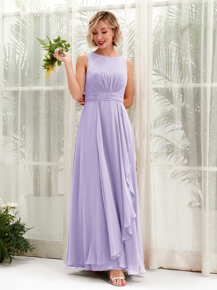 Lilac Bridesmaid Dresses Bridesmaid Dress A-line Chiffon Bateau Full Length Sleeveless Wedding Party Dress (81225814)