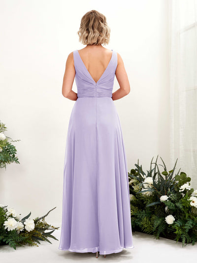 Carlyna Brianna A-Line Lilac Bridesmaid Dress Maxi Sleeveless Boat Neck Dress Back View #color_lilac
