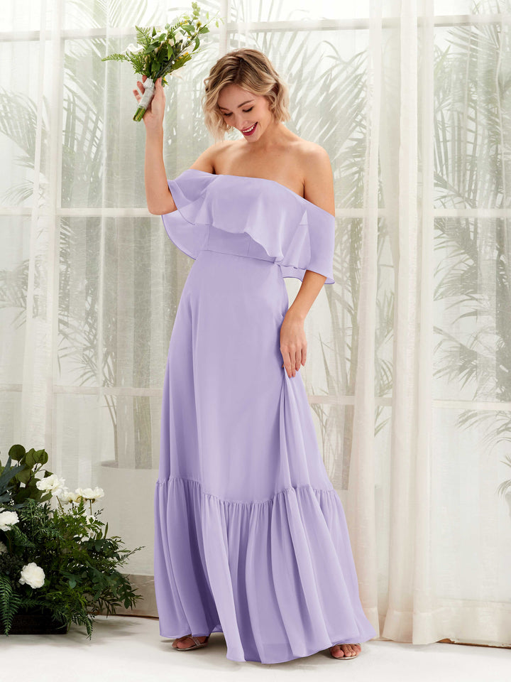 Lilac Bridesmaid Dresses Bridesmaid Dress A-line Chiffon Off Shoulder Full Length Sleeveless Wedding Party Dress (81224514)