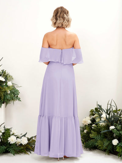 Carlyna Joie A-Line Lilac Bridesmaid Dress Maxi Sleeveless Off the Shoulder Dress Back View #color_lilac
