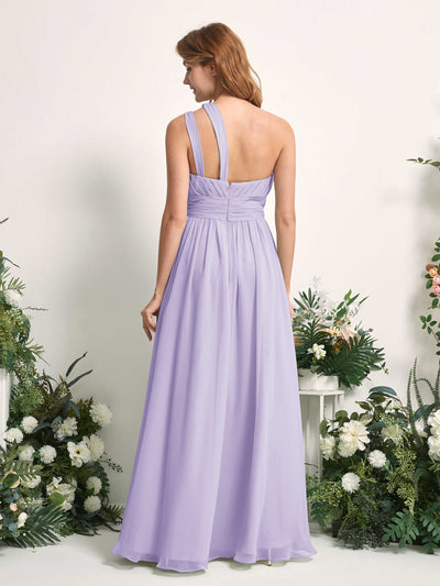 Carlyna Evelyn A-Line Lilac Bridesmaid Dress Maxi Sleeveless One Shoulder Dress Back View #color_lilac