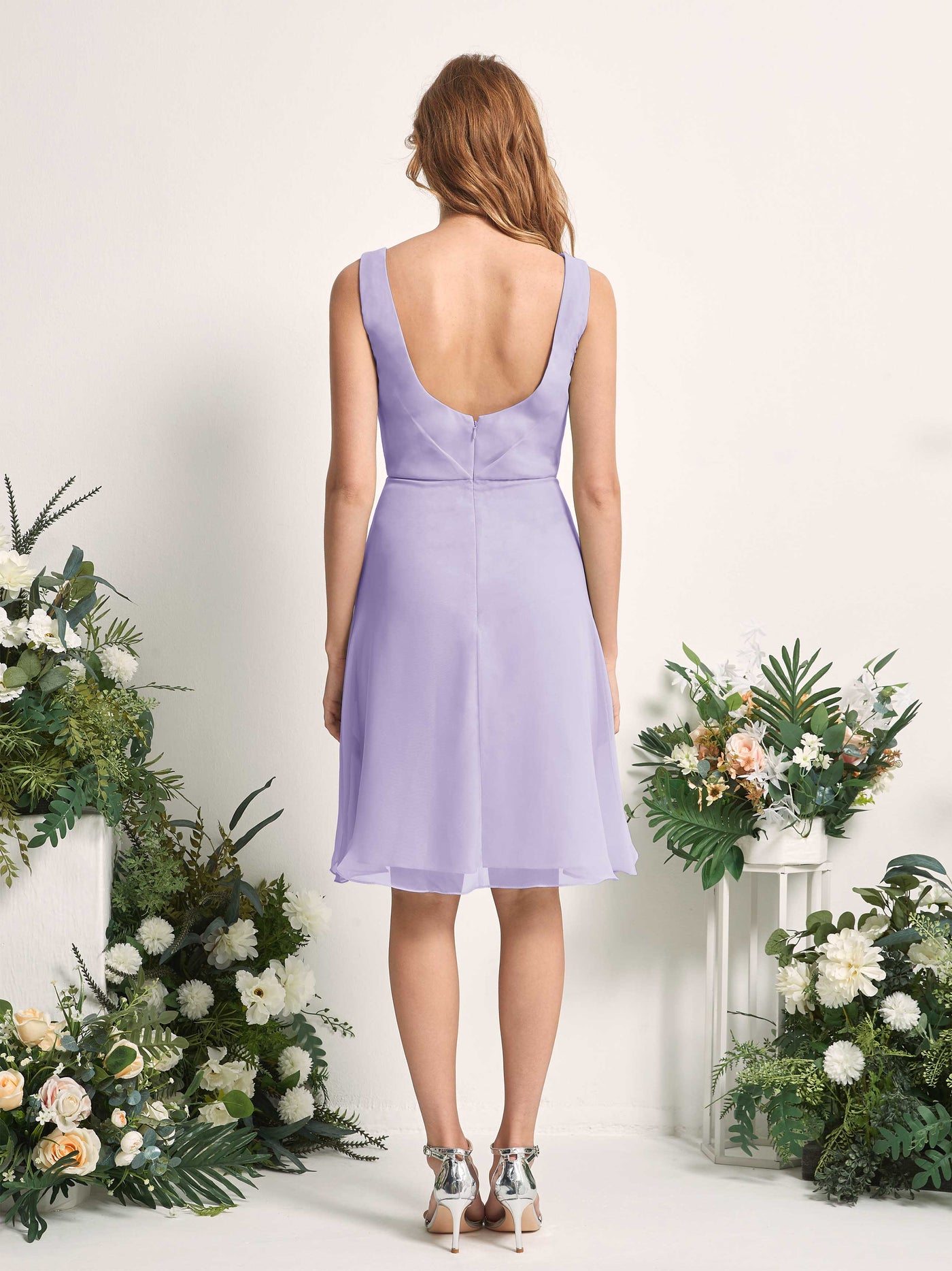 Bridesmaid Dress A-line Chiffon Straps Knee Length Sleeveless Wedding Party Dress - Lilac (81226614)#color_lilac