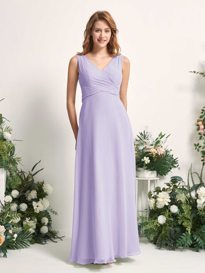 Carlyna June A-Line Lilac Bridesmaid Dress Maxi Sleeveless V-Neck Dress Front View #color_lilac