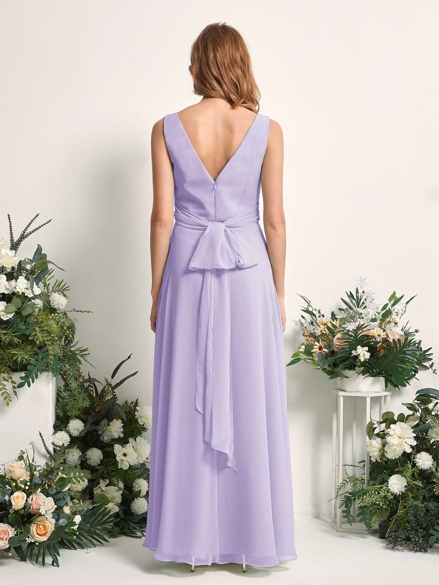 Bridesmaid Dress A-line Chiffon Straps Full Length Sleeveless Wedding Party Dress - Lilac (81227314)#color_lilac