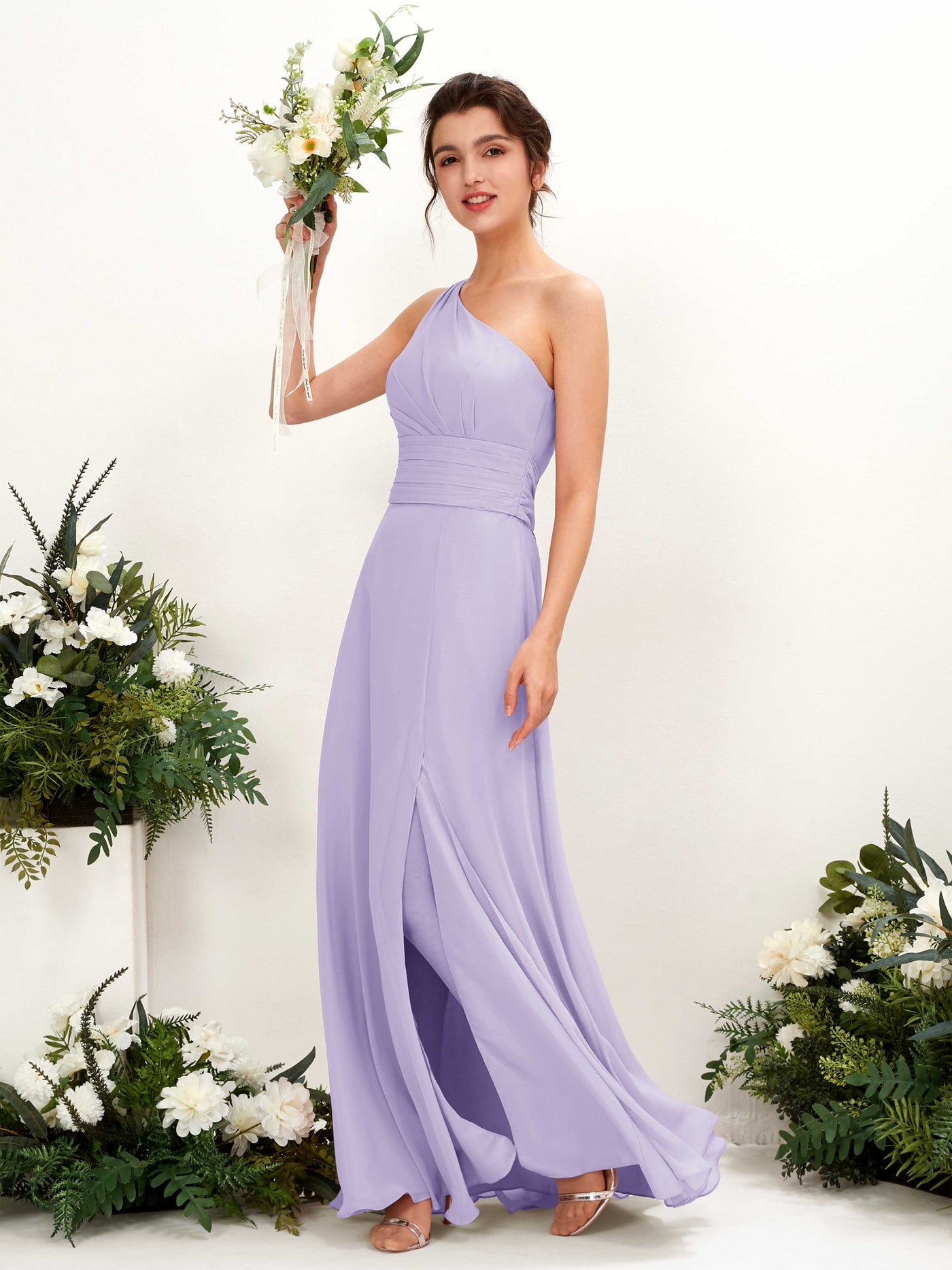 Lilac Bridesmaid Dresses Bridesmaid Dress A-line Chiffon One Shoulder Full Length Sleeveless Wedding Party Dress (81224714)#color_lilac