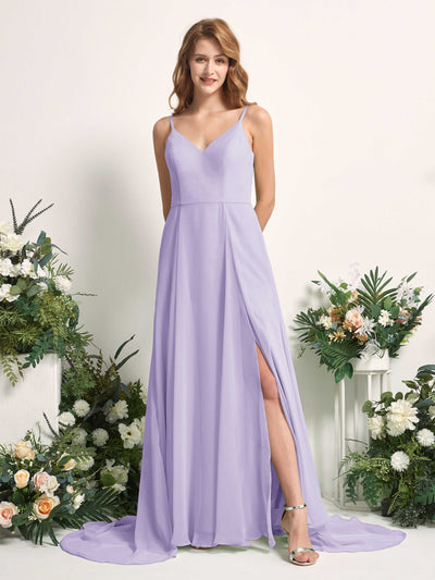 Carlyna Marcia A-Line Lilac Bridesmaid Dress Maxi Sleeveless V-Neck Dress Front View #color_lilac