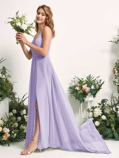 Carlyna Marcia A-Line Lilac Bridesmaid Dress Maxi Sleeveless V-Neck Dress Side View 2 #color_lilac