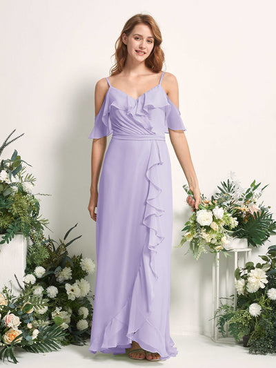 Carlyna Yvette A-Line Lilac Bridesmaid Dress Maxi Sleeveless V-Neck Dress Front View #color_lilac