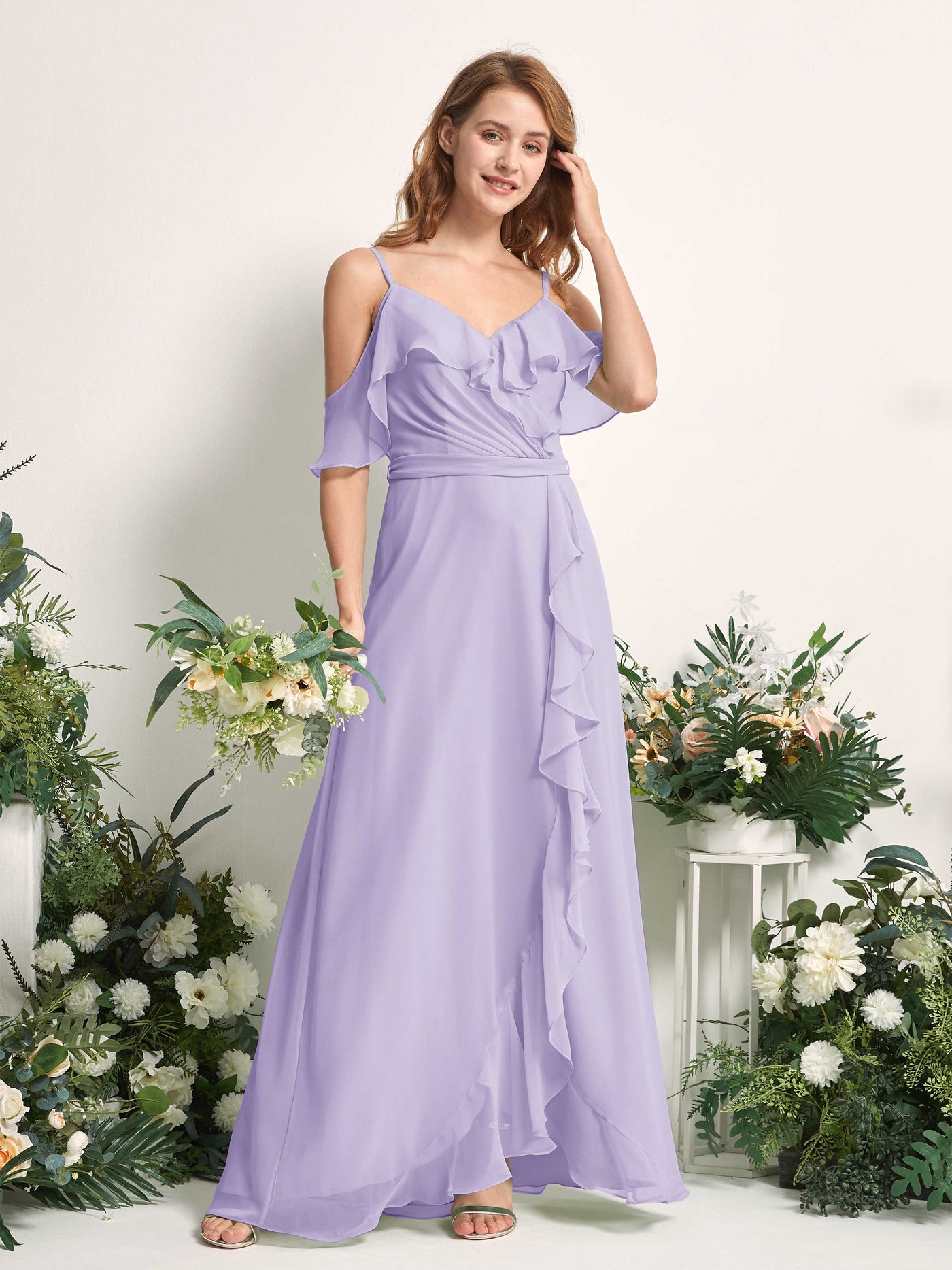 Bridesmaid Dress A-line Chiffon Spaghetti-straps Full Length Sleeveless Wedding Party Dress - Lilac (81227414)#color_lilac