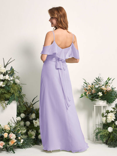 Carlyna Yvette A-Line Lilac Bridesmaid Dress Maxi Sleeveless V-Neck Dress Back View #color_lilac