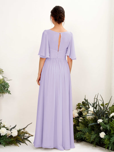 Carlyna Odette A-Line Lilac Bridesmaid Dress Maxi Short Sleeve V-Neck Dress Back View #color_lilac