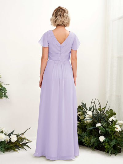 Carlyna Tolly A-Line Lilac Bridesmaid Dress Maxi Cap Sleeve V-Neck Dress Back View #color_lilac