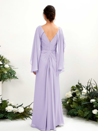 Carlyna Alain A-Line Lilac Bridesmaid Dress Maxi Cap Sleeve V-Neck Dress Back View #color_lilac