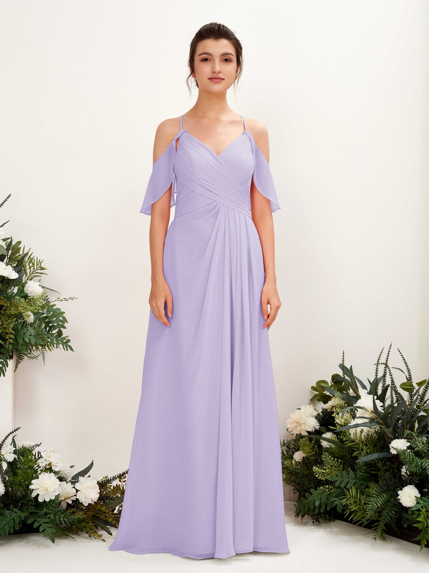 Ball Gown Off Shoulder Spaghetti-straps Chiffon Bridesmaid Dress - Lilac (81221714)#color_lilac