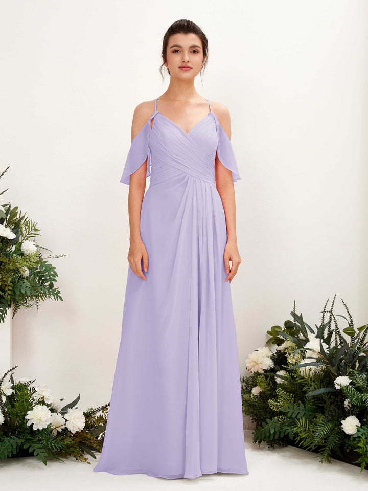 Ball Gown Off Shoulder Spaghetti-straps Chiffon Bridesmaid Dress - Lilac (81221714)