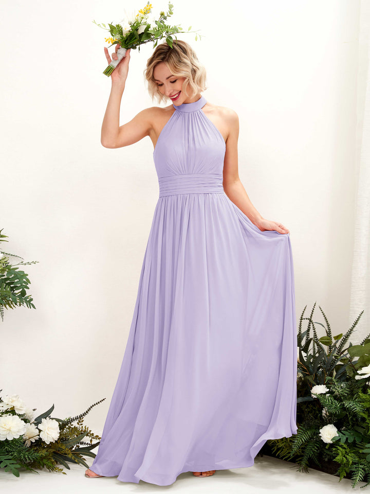 Lilac Bridesmaid Dresses Bridesmaid Dress A-line Chiffon Halter Full Length Sleeveless Wedding Party Dress (81225314)