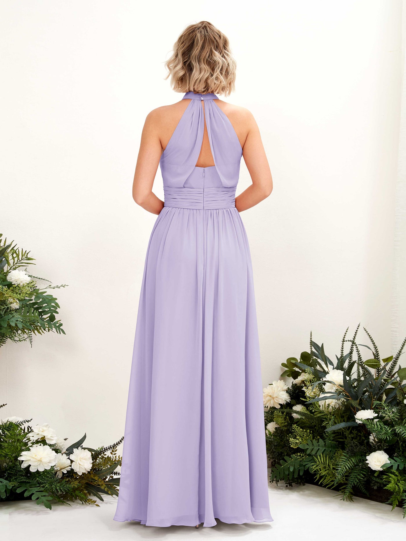 Lilac Bridesmaid Dresses Bridesmaid Dress A-line Chiffon Halter Full Length Sleeveless Wedding Party Dress (81225314)#color_lilac