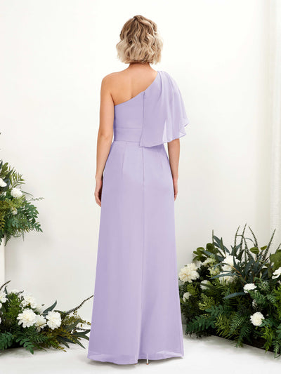 Carlyna Brook A-Line Lilac Bridesmaid Dress Maxi Sleeveless One Shoulder Dress Back View #color_lilac