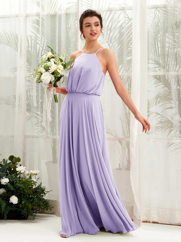 Lilac Bridesmaid Dresses Bridesmaid Dress Ball Gown Chiffon Halter Full Length Sleeveless Wedding Party Dress (81223414)