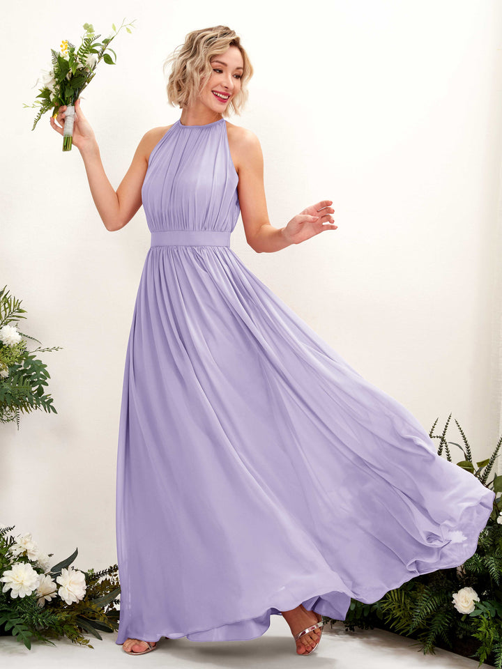 Lilac Bridesmaid Dresses Bridesmaid Dress A-line Chiffon Halter Full Length Sleeveless Wedding Party Dress (81223114)