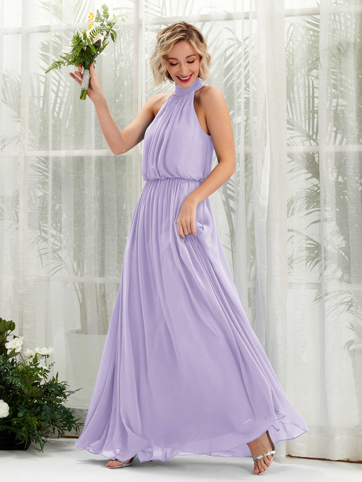 Lilac Bridesmaid Dresses Bridesmaid Dress A-line Chiffon Halter Full Length Sleeveless Wedding Party Dress (81222914)