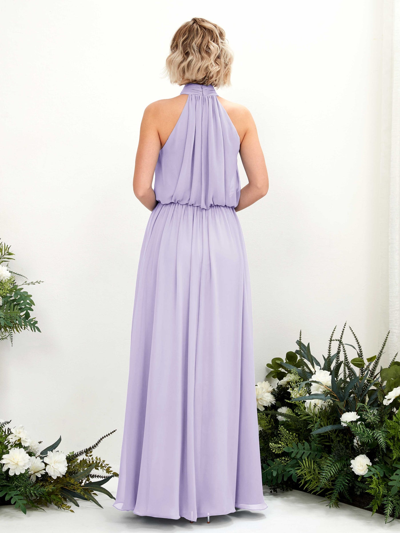 Lilac Bridesmaid Dresses Bridesmaid Dress A-line Chiffon Halter Full Length Sleeveless Wedding Party Dress (81222914)#color_lilac