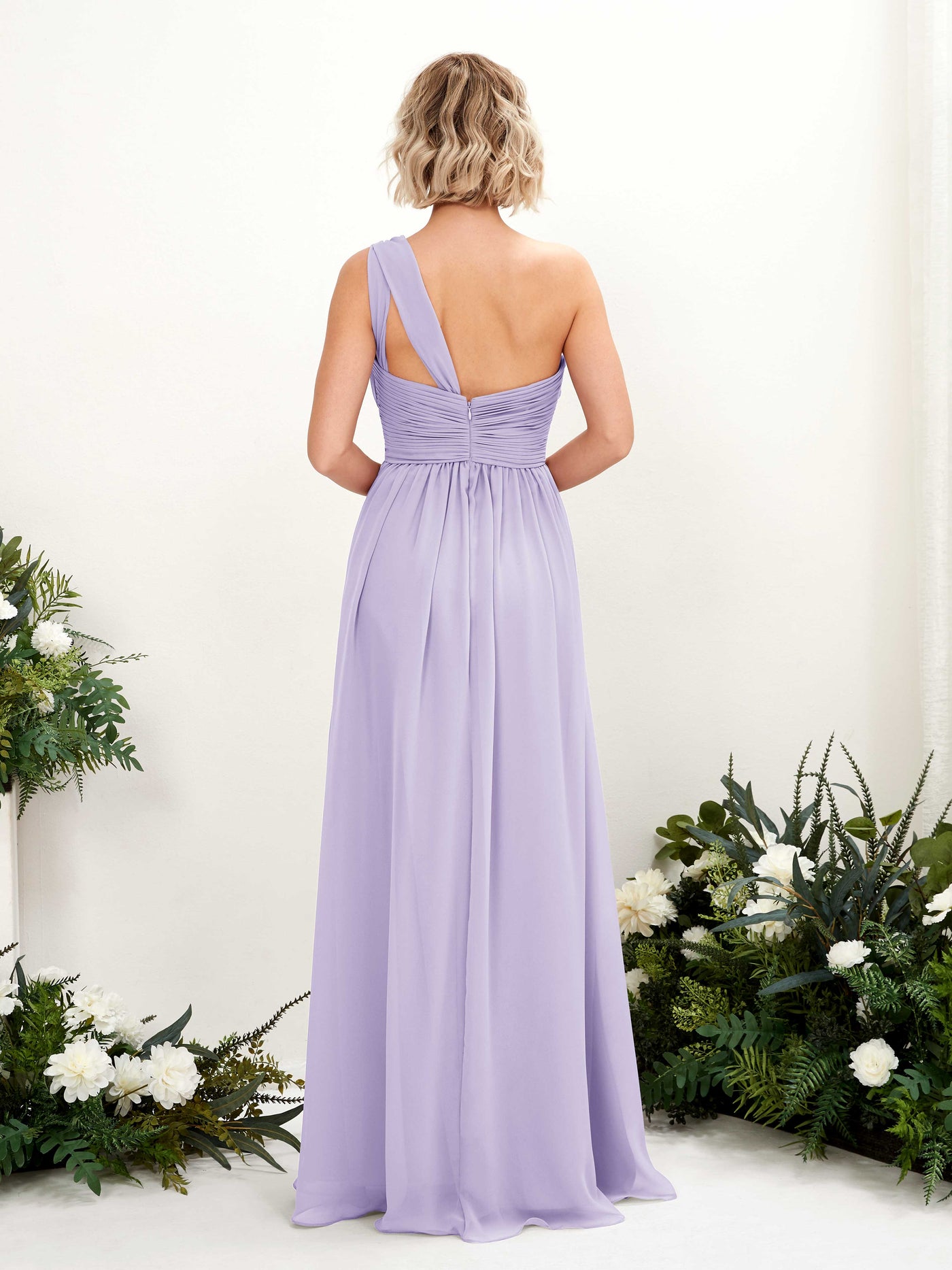 Lilac Bridesmaid Dresses Bridesmaid Dress Ball Gown Chiffon One Shoulder Full Length Sleeveless Wedding Party Dress (81225014)#color_lilac