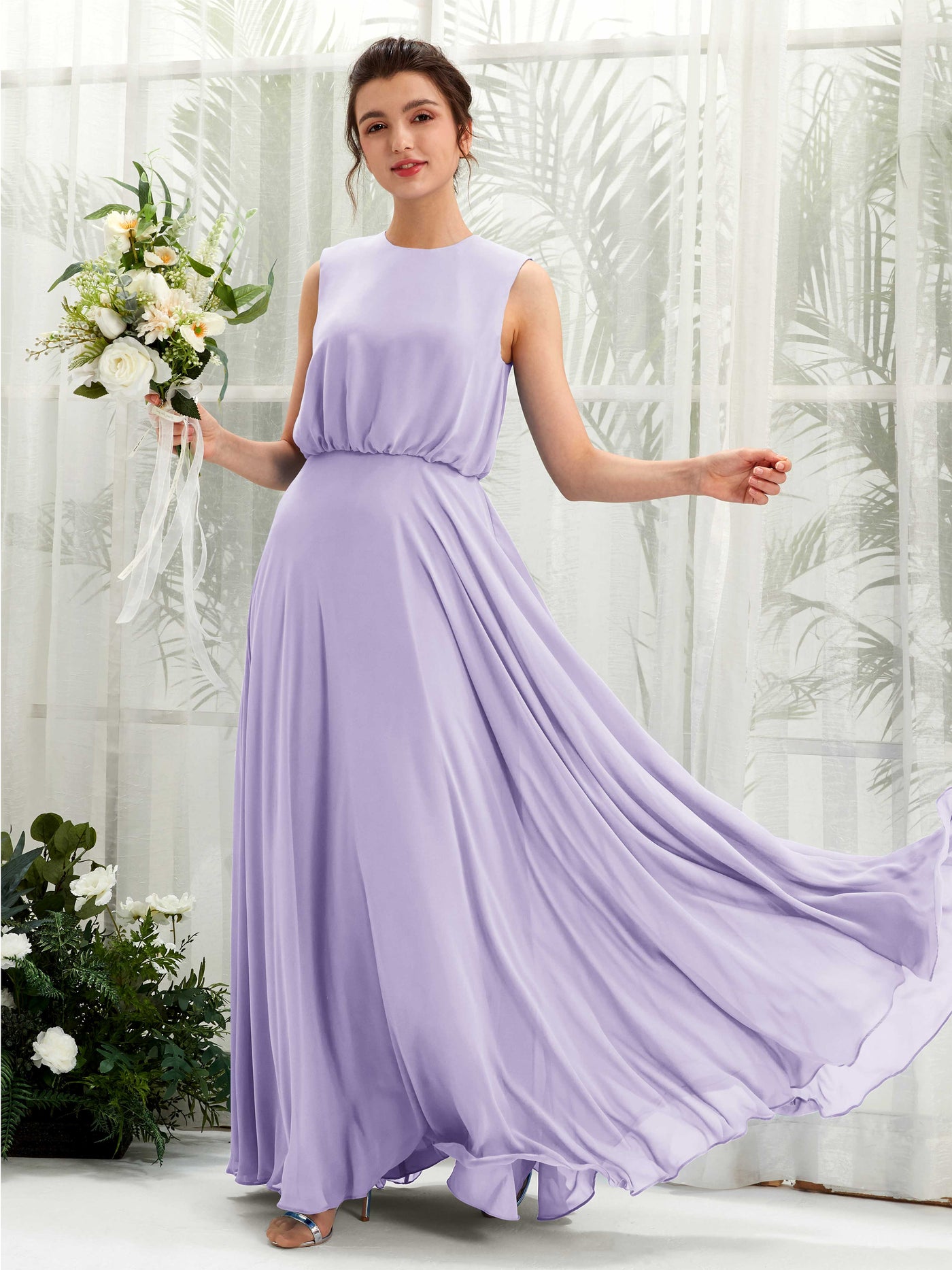 Lilac Bridesmaid Dresses Bridesmaid Dress A-line Chiffon Round Full Length Sleeveless Wedding Party Dress (81222814)#color_lilac