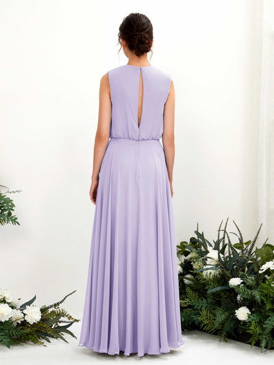 Carlyna Alma A-Line Lilac Bridesmaid Dress Maxi Sleeveless Round Neck Dress Back View #color_lilac