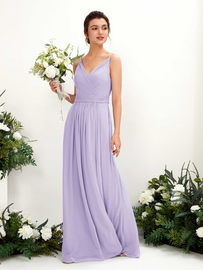 Carlyna Dira A-Line Lilac Bridesmaid Dress Maxi Sleeveless V-Neck Dress Front View #color_lilac