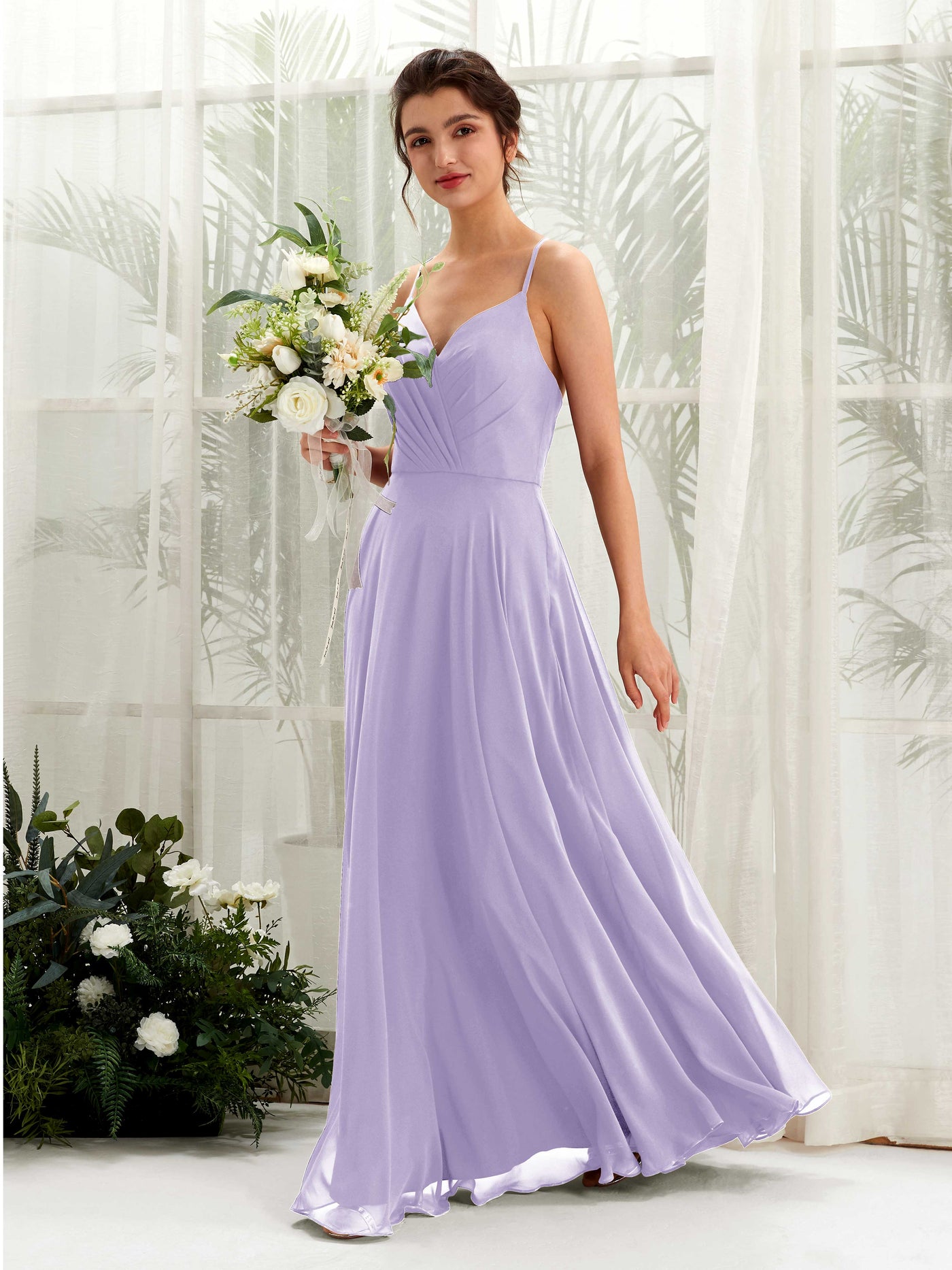 Lilac Bridesmaid Dresses Bridesmaid Dress Chiffon Spaghetti-straps Full Length Sleeveless Wedding Party Dress (81224214)#color_lilac
