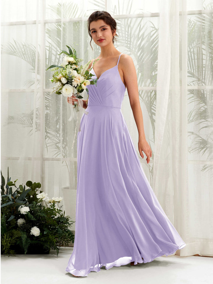 Lilac Bridesmaid Dresses Bridesmaid Dress Chiffon Spaghetti-straps Full Length Sleeveless Wedding Party Dress (81224214)