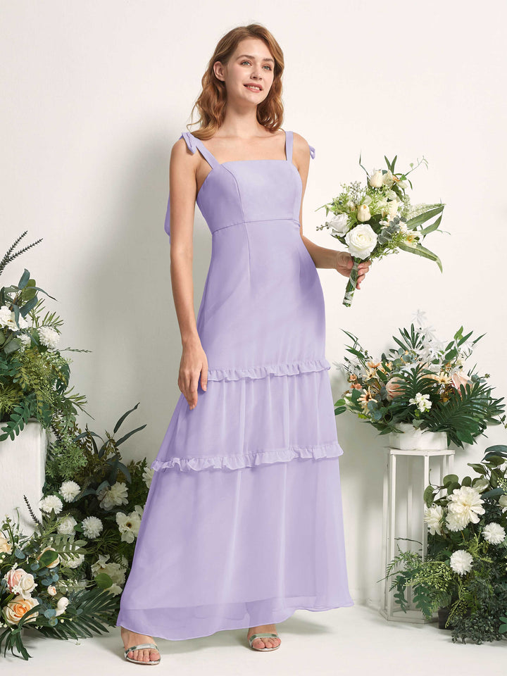 Bridesmaid Dress Chiffon Straps Full Length Sleeveless Wedding Party Dress - Lilac (81227514)