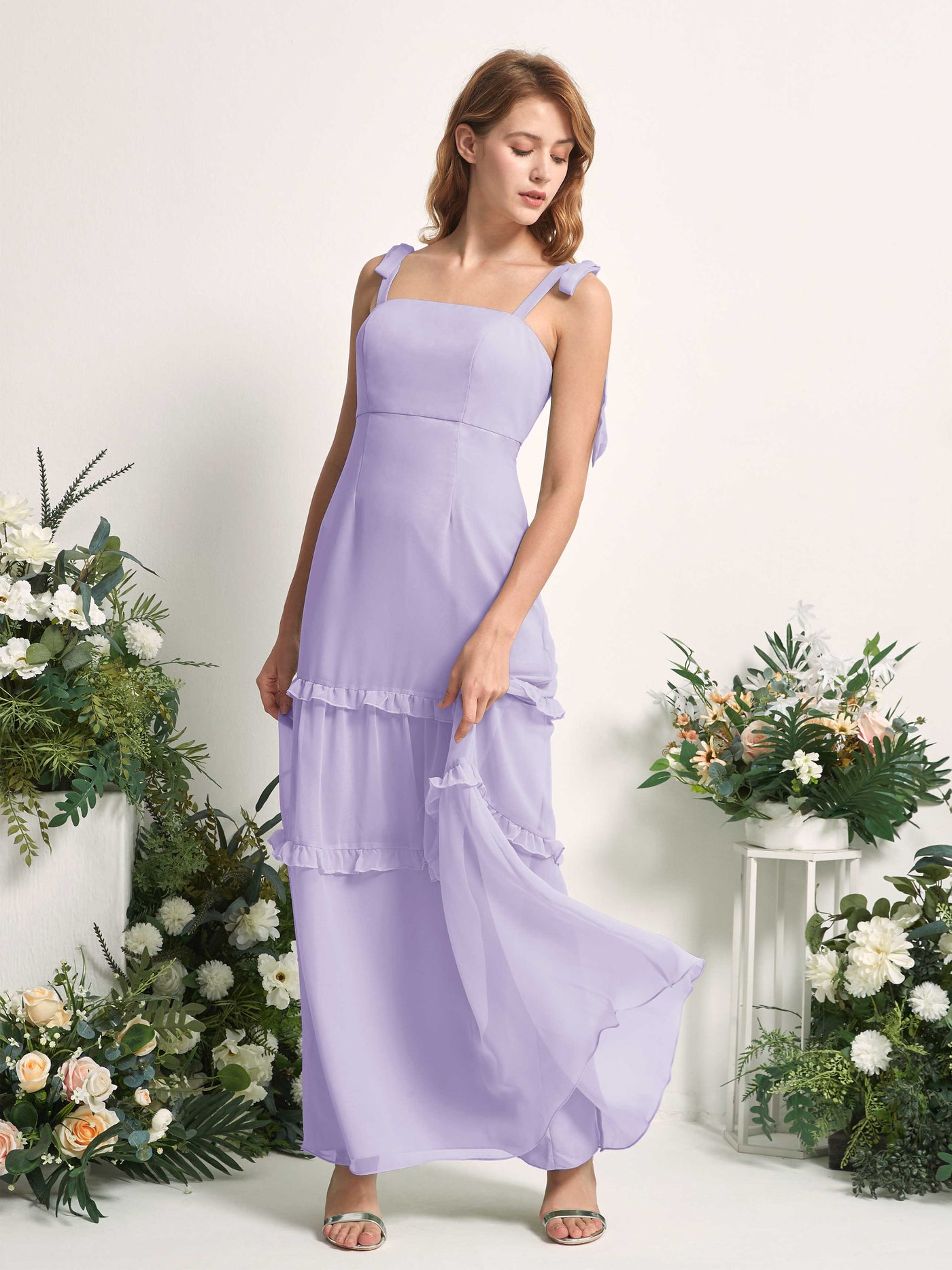Bridesmaid Dress Chiffon Straps Full Length Sleeveless Wedding Party Dress - Lilac (81227514)#color_lilac