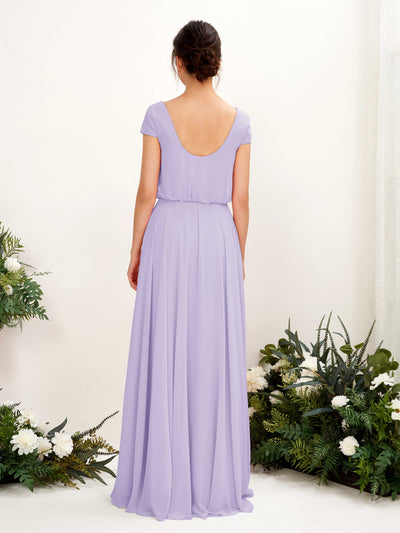 Carlyna Pauline A-Line Lilac Bridesmaid Dress Maxi Cap Sleeve V-Neck Dress Back View #color_lilac