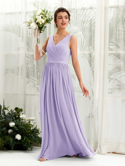 Carlyna Barbara A-Line Lilac Bridesmaid Dress Maxi Sleeveless V-Neck Dress Front View #color_lilac