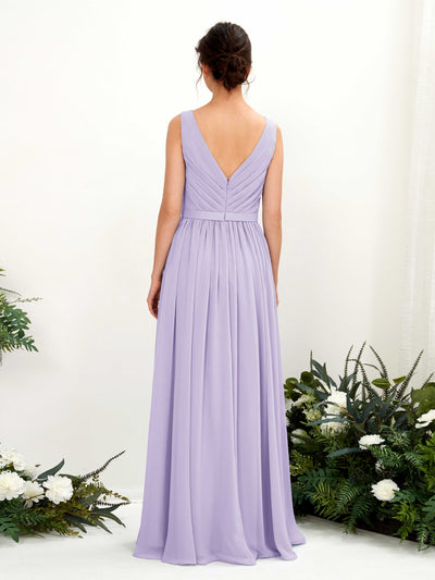 Carlyna Barbara A-Line Lilac Bridesmaid Dress Maxi Sleeveless V-Neck Dress Back View #color_lilac