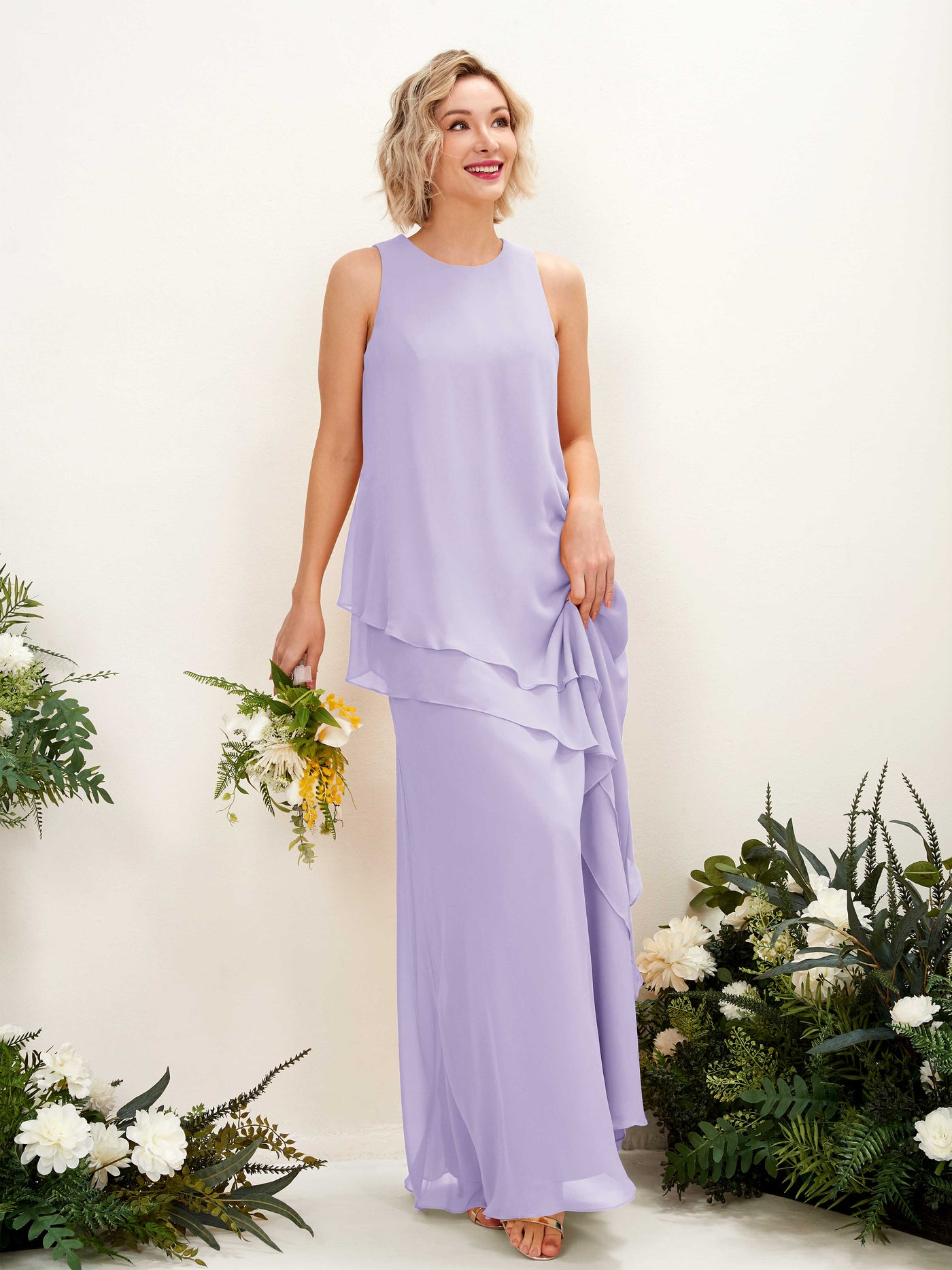 Lilac Bridesmaid Dresses Bridesmaid Dress Maternity Chiffon Round Full Length Sleeveless Wedding Party Dress (81222314)#color_lilac