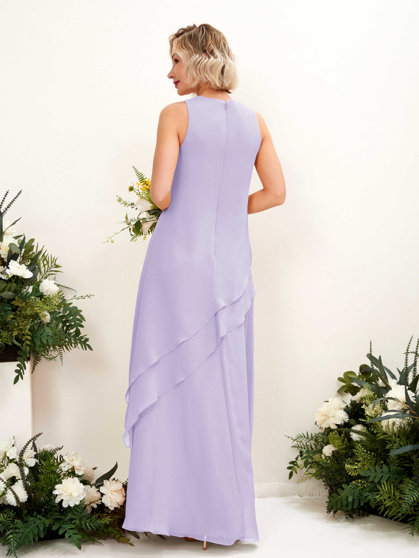 Lilac Bridesmaid Dresses Bridesmaid Dress Maternity Chiffon Round Full Length Sleeveless Wedding Party Dress (81222314)#color_lilac